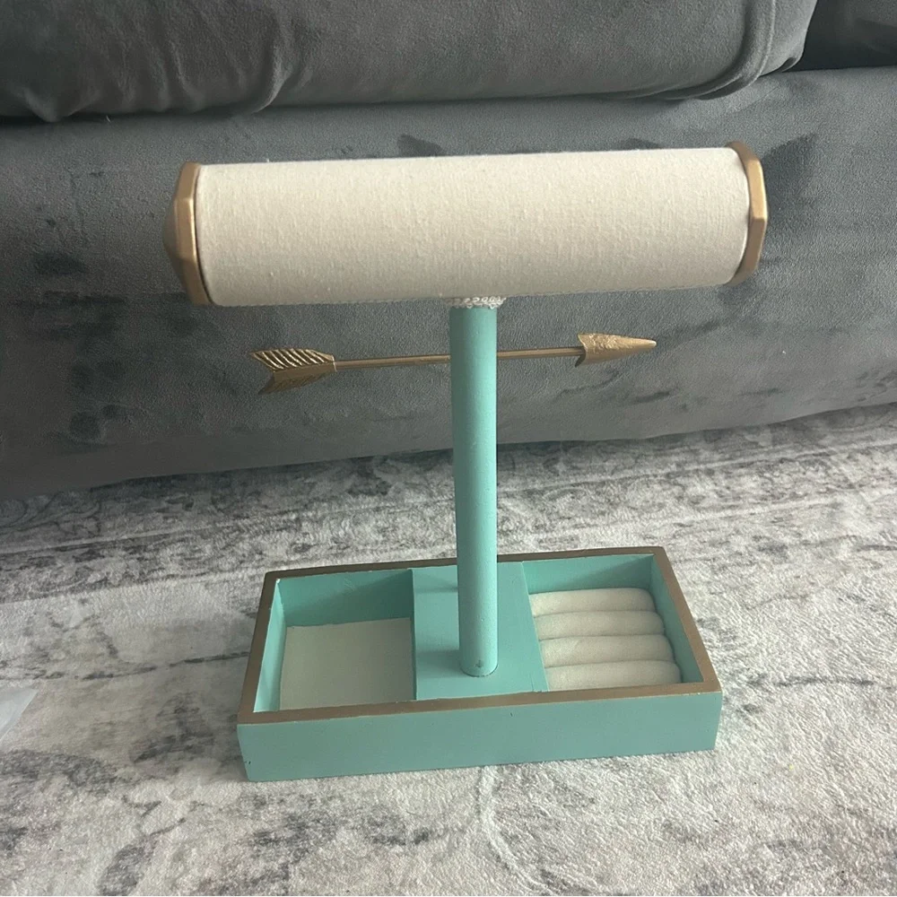 Cream & Teal Jewelry Organizer with Gold Accents